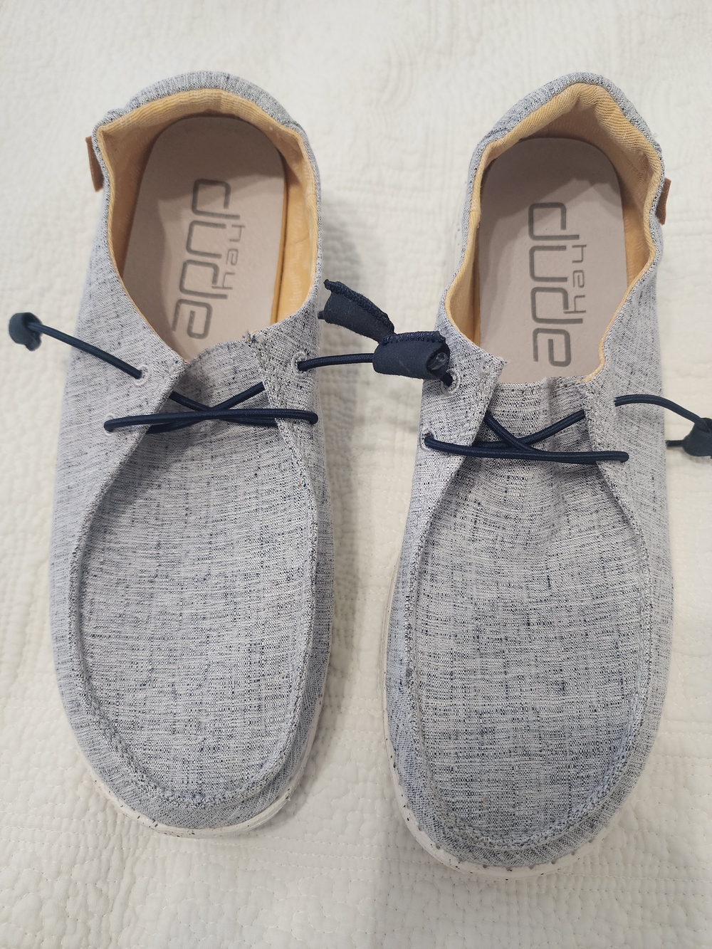 Hey Dude Men's Slip-On Loafers in Light Gray with Navy Accents